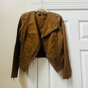 Cue Brown Leather Jacket with Asymmetrical Zip